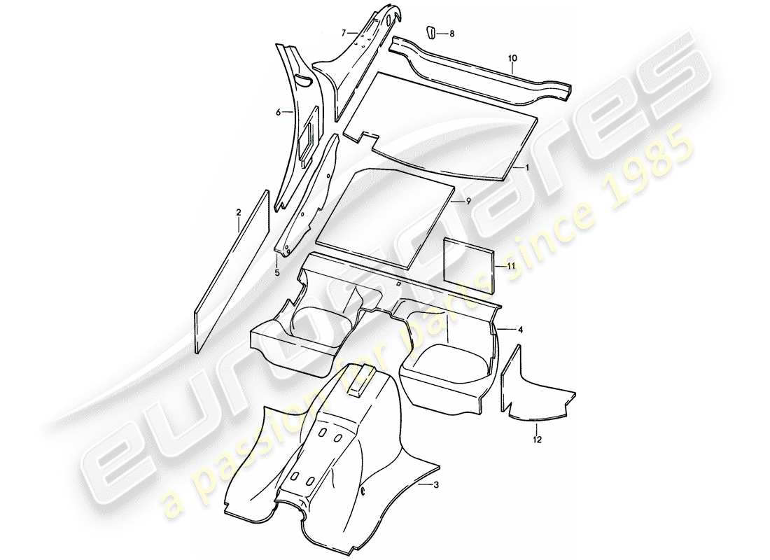 porsche 1980 (928) body shell - sound absorbers parts diagram