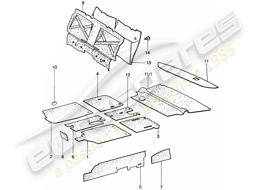 porsche 1974 (914) sound absorber part diagram