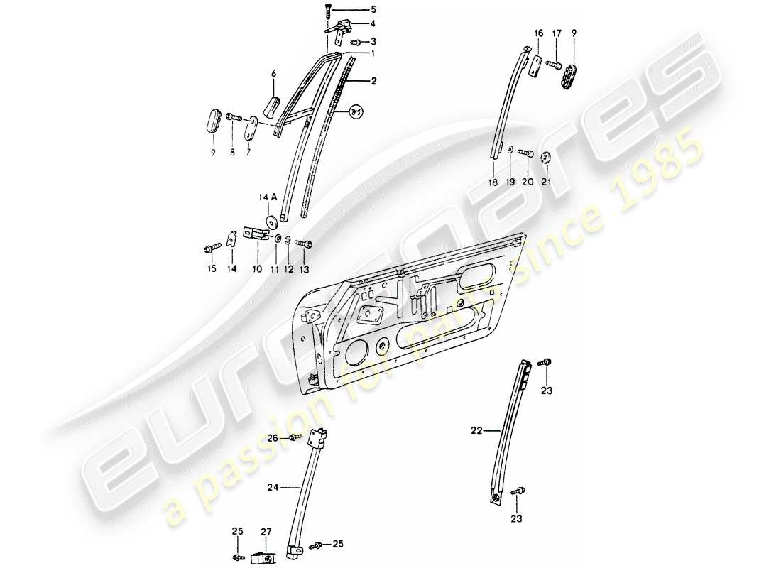 porsche 1990 (964) window frame parts diagram