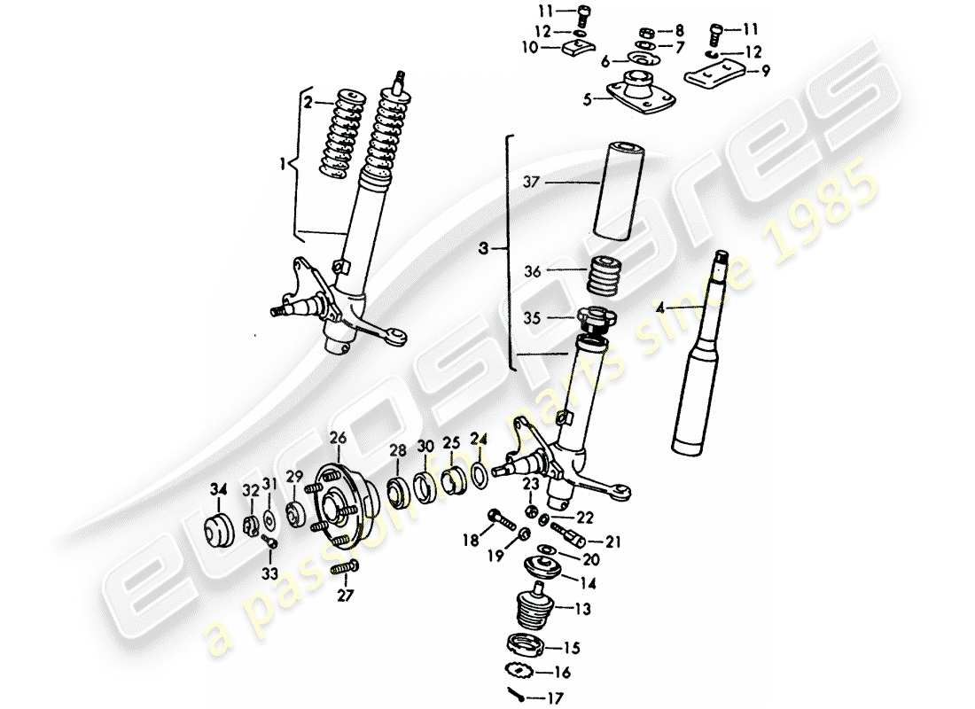porsche 1969 (911/912) spring strut - shock absorber strut - d - mj 1969>> - mj 1969 part diagram