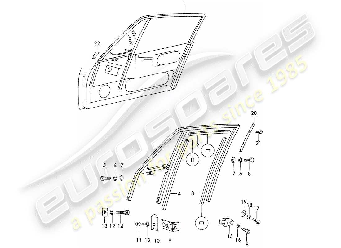 porsche 1966 (911/912) window frame part diagram