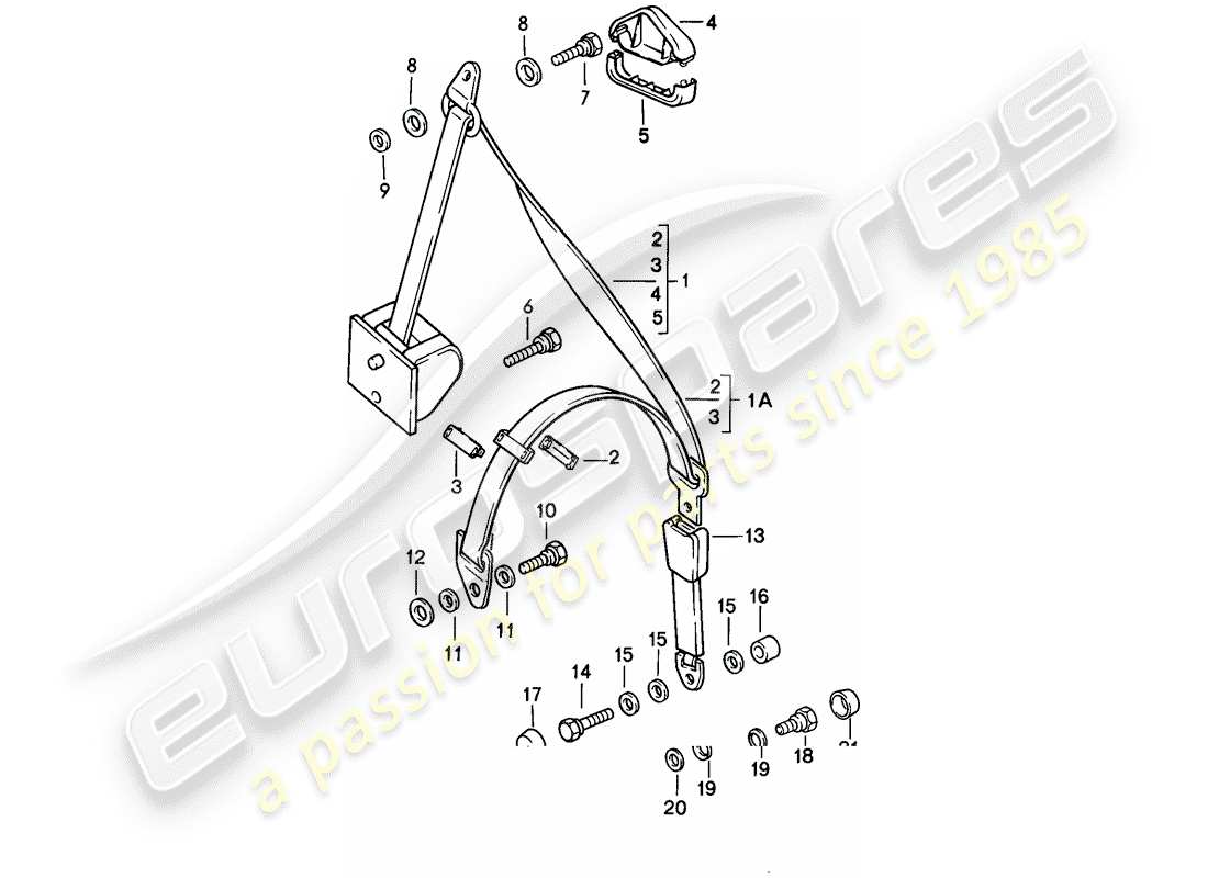 porsche 1983 (928) seat belt - automatic part diagram
