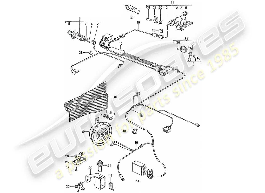 porsche 1989 (928) alarm system parts diagram