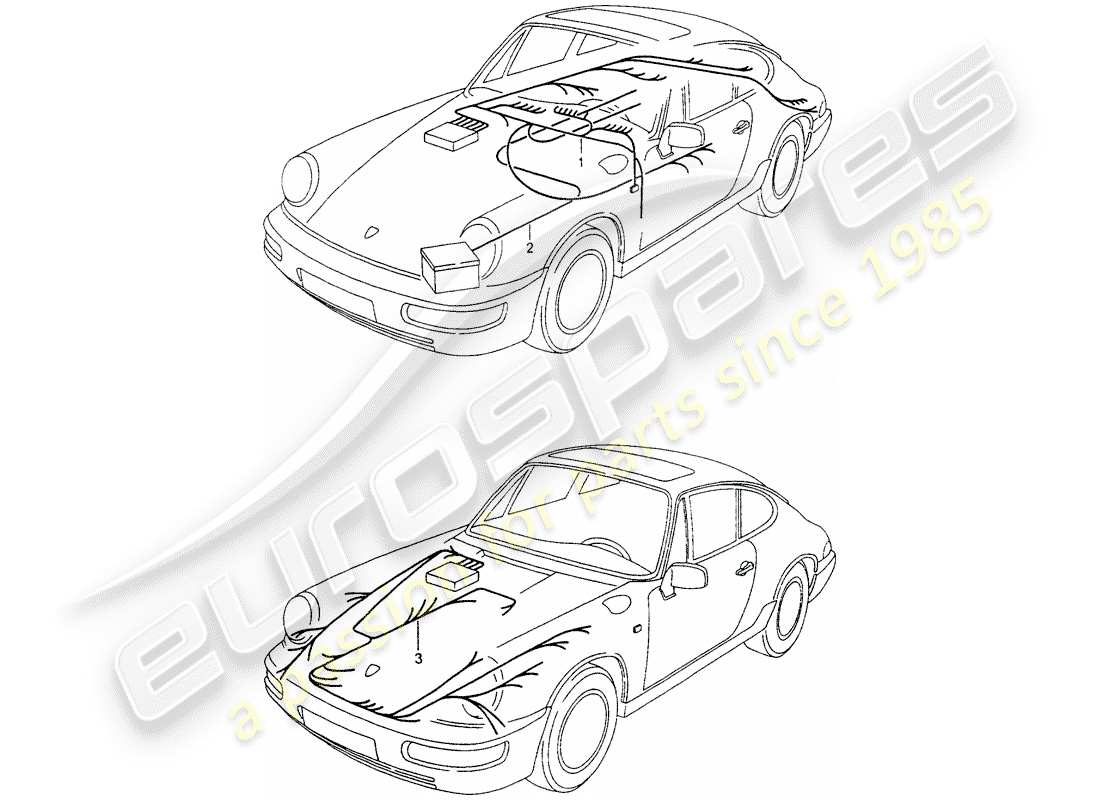 porsche 1993 (964) wiring harnesses - passenger compartment - starter battery - front luggage compartment parts diagram