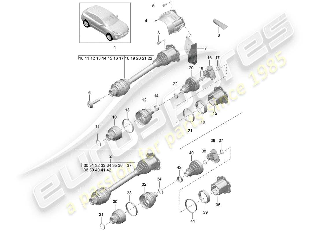 porsche macan (2016) drive shaft parts diagram