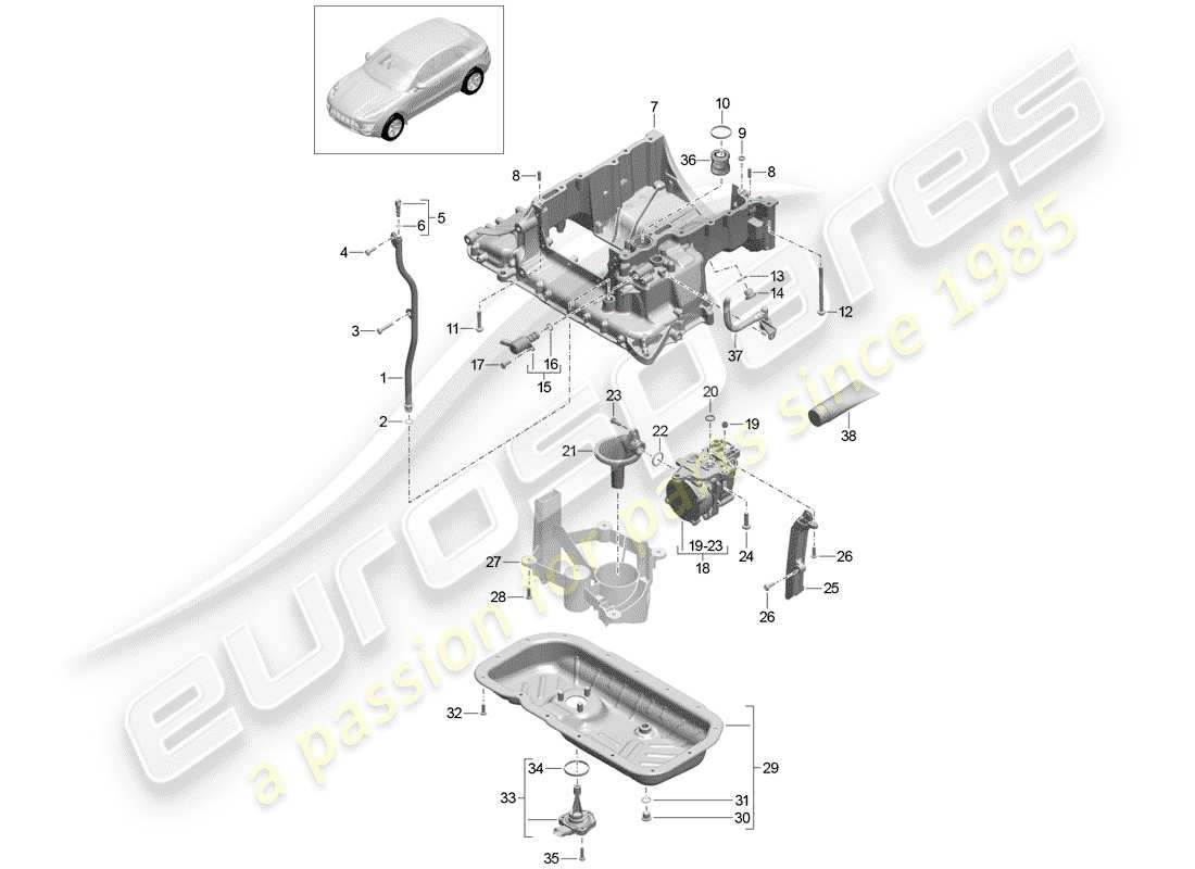 porsche 2014 (macan) oil-conducting housing oil pump vacuum pump oil sump parts diagram