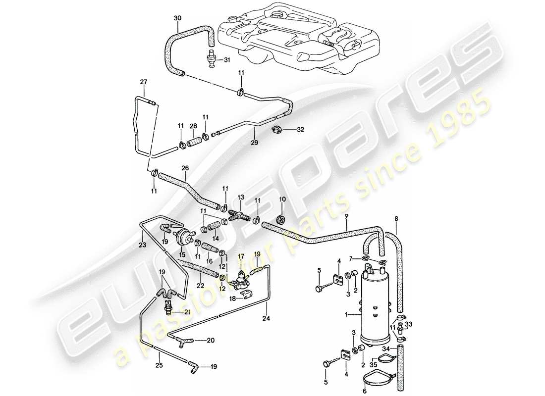 porsche 1988 (944) evaporative emission canister parts diagram