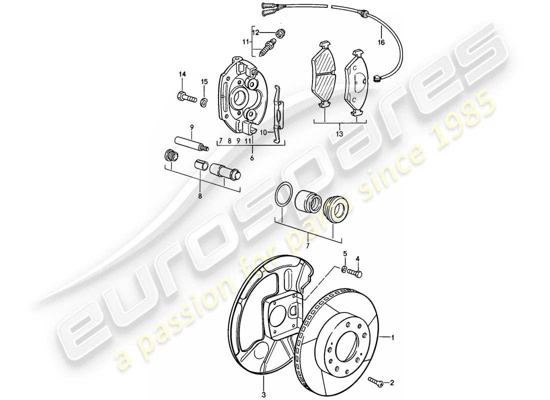 porsche 1979 (928) disc brakes - front axle - floating calliper - f 92-a0800 750>> - f 92-a0820 001>> parts diagram