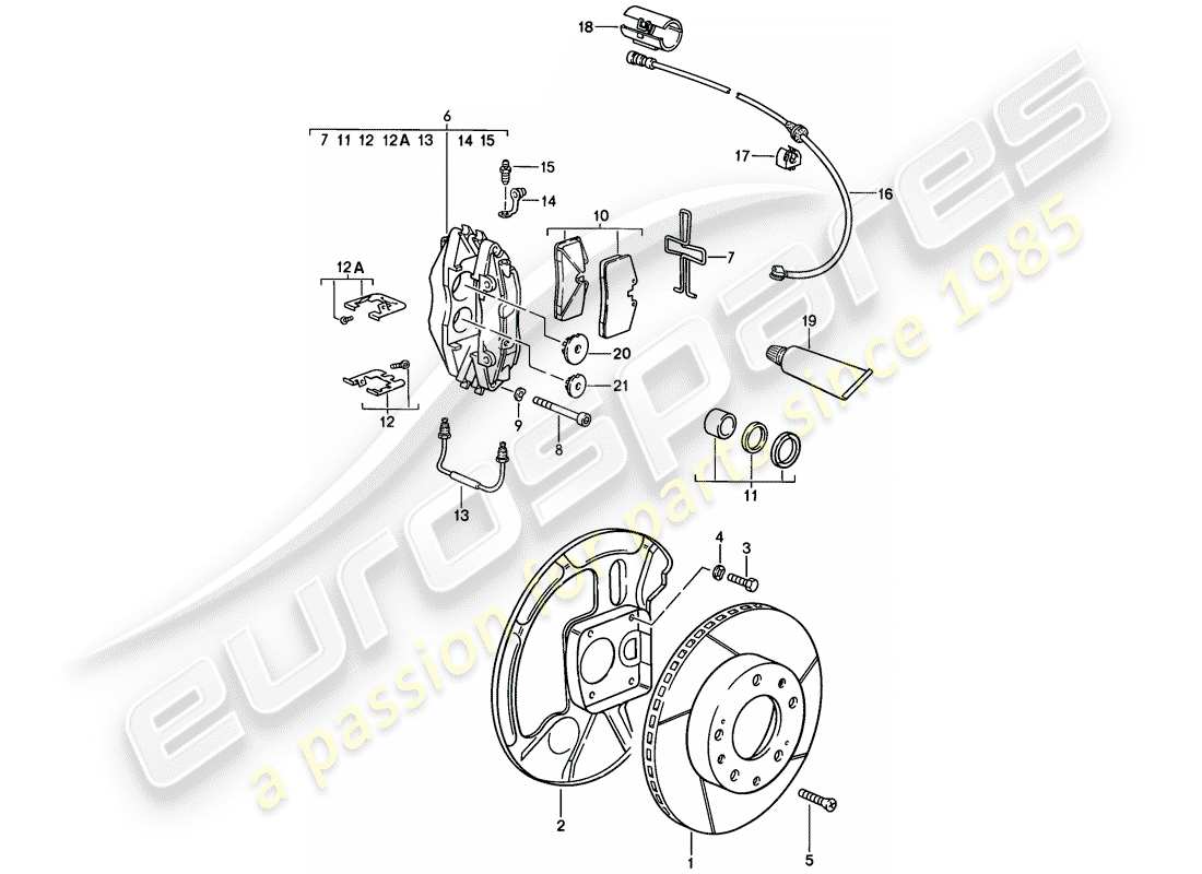 porsche 928 (1985) disc brakes - front axle - fixed calliper - d - mj 1986>> - mj 1986 part diagram