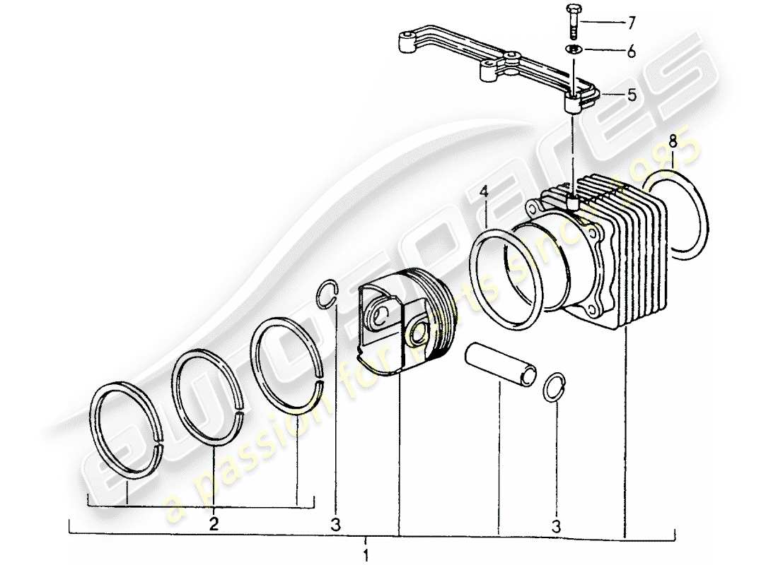 porsche 1993 (964) cylinder with pistons parts diagram