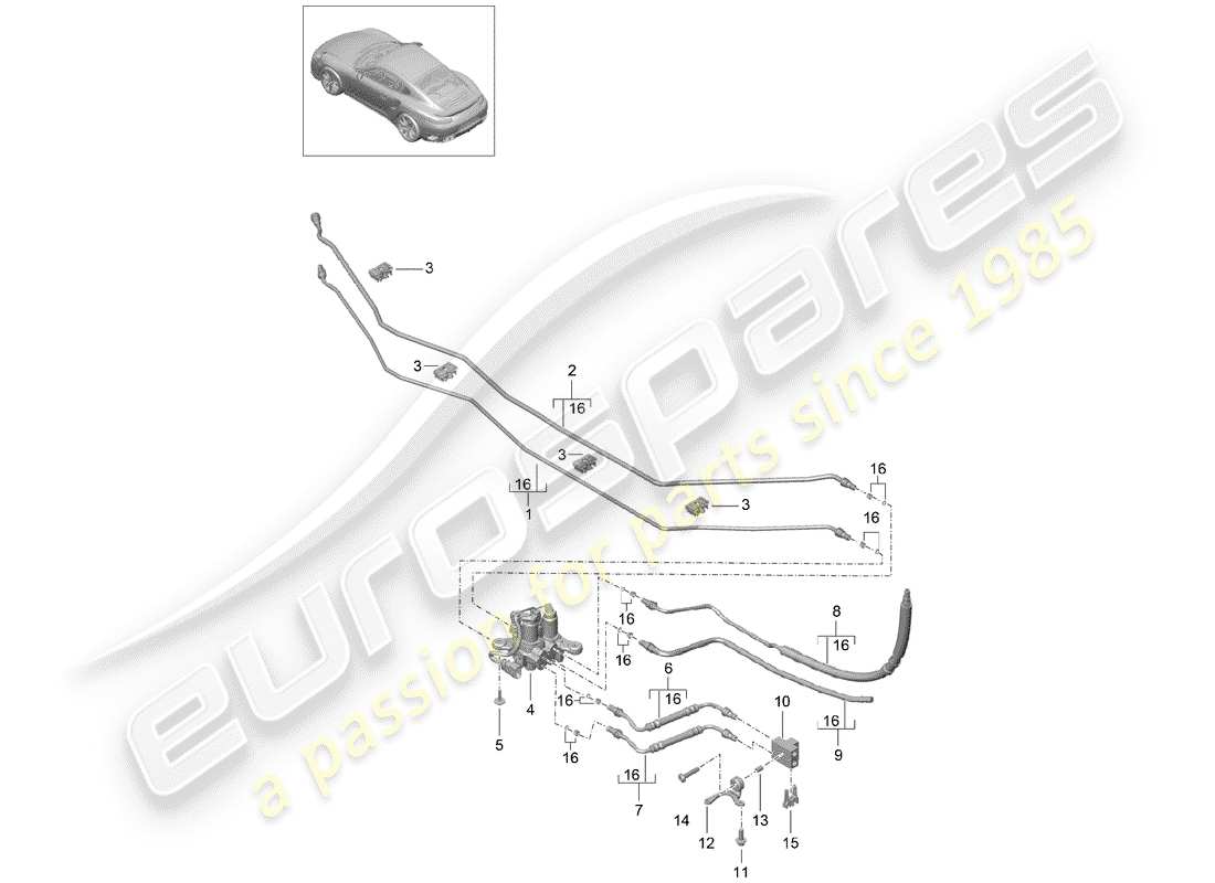 porsche 2016 (991-1 turbo) hydraulic line center underbody pdcc d >>- mj 2016 part diagram