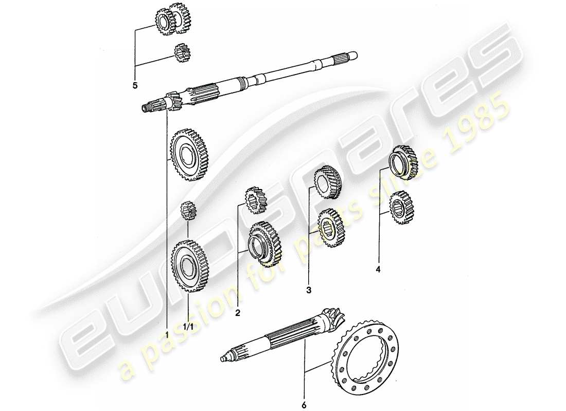 porsche 911 (1975) gear wheel sets - 4-speed parts diagram