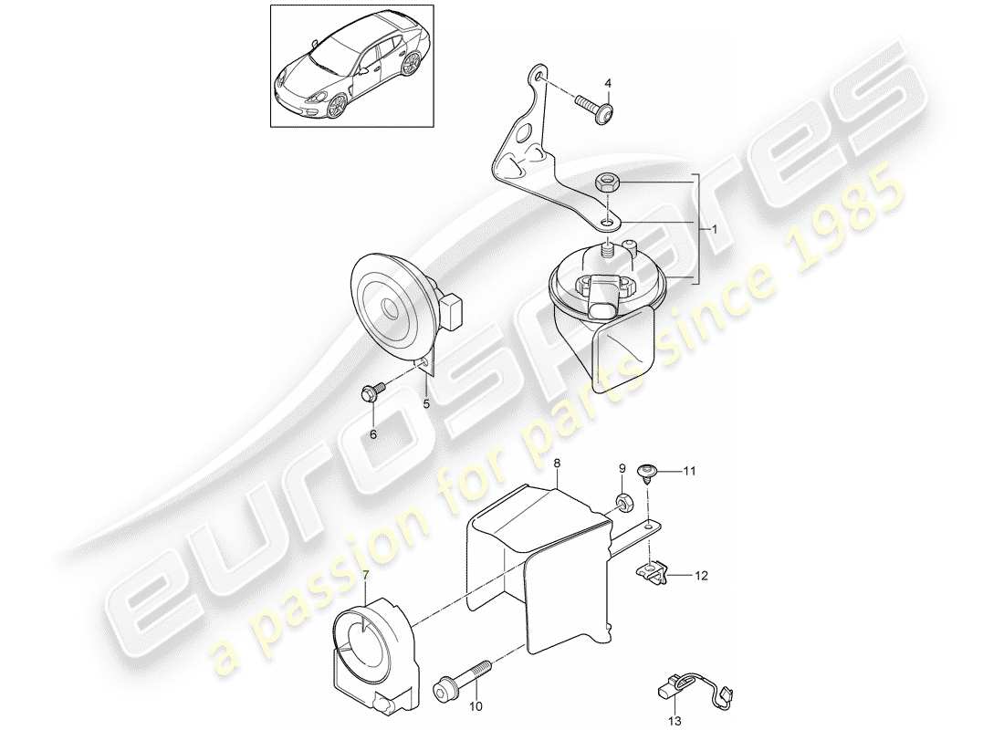 porsche 2014 (panamera 970) fanfare signal horn alarm horn part diagram
