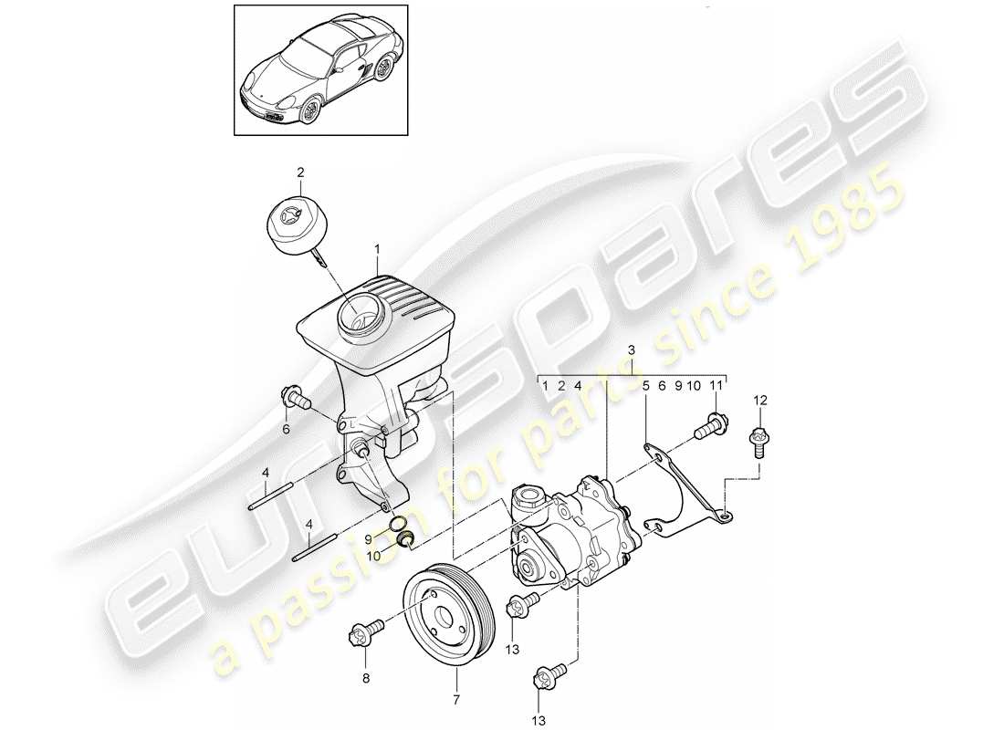 porsche 2009 (987 cayman) power steering vane pump container part diagram