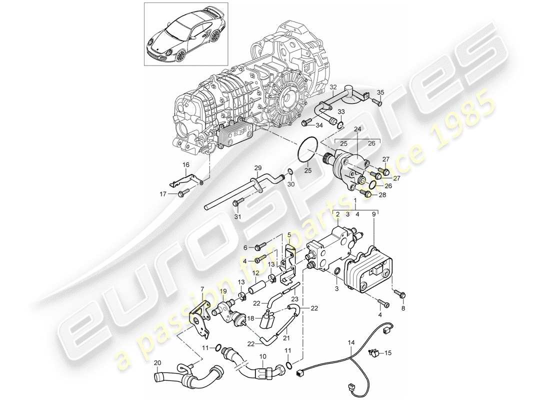 porsche 2013 (997-2 turbo / gt2 rs) gear oil cooler parts diagram