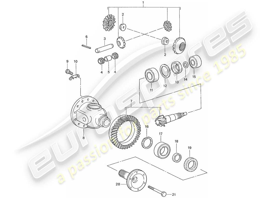 porsche 1987 (959) differential - front axle parts diagram
