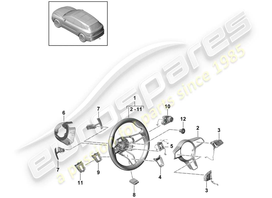 porsche 2020 (cayenne e3 9ya/9yb) steering wheel part diagram