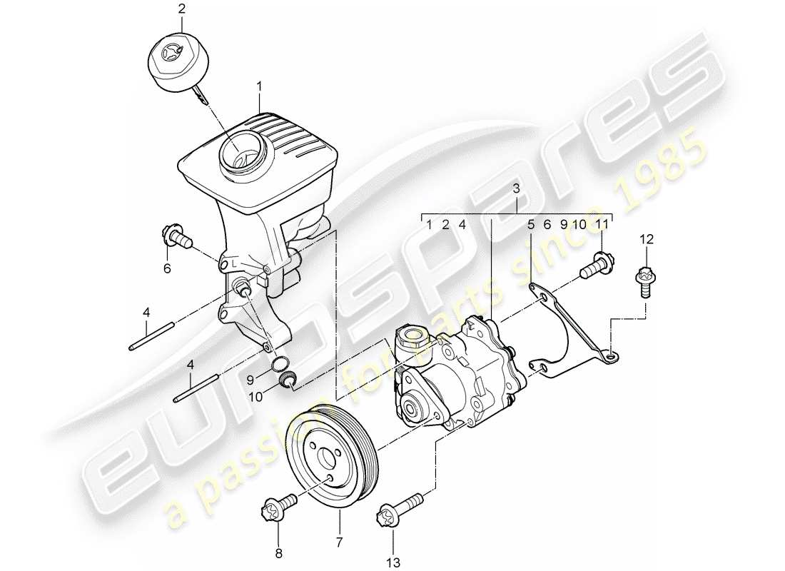 porsche 2012 (987 boxster) power steering vane pump container parts diagram