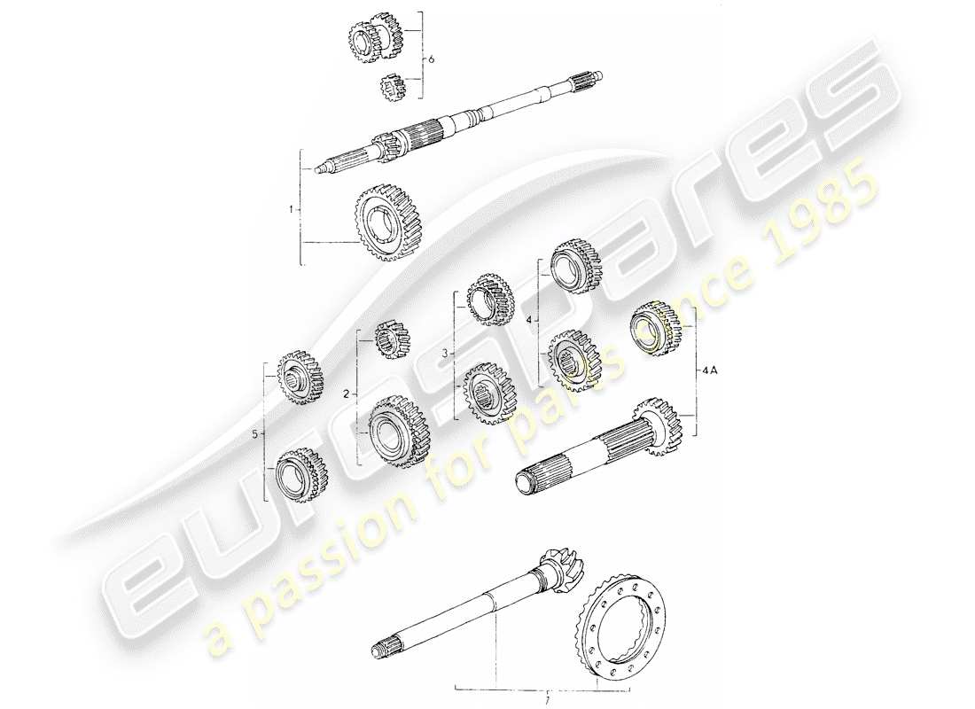 porsche 1992 (964) gear wheel sets parts diagram