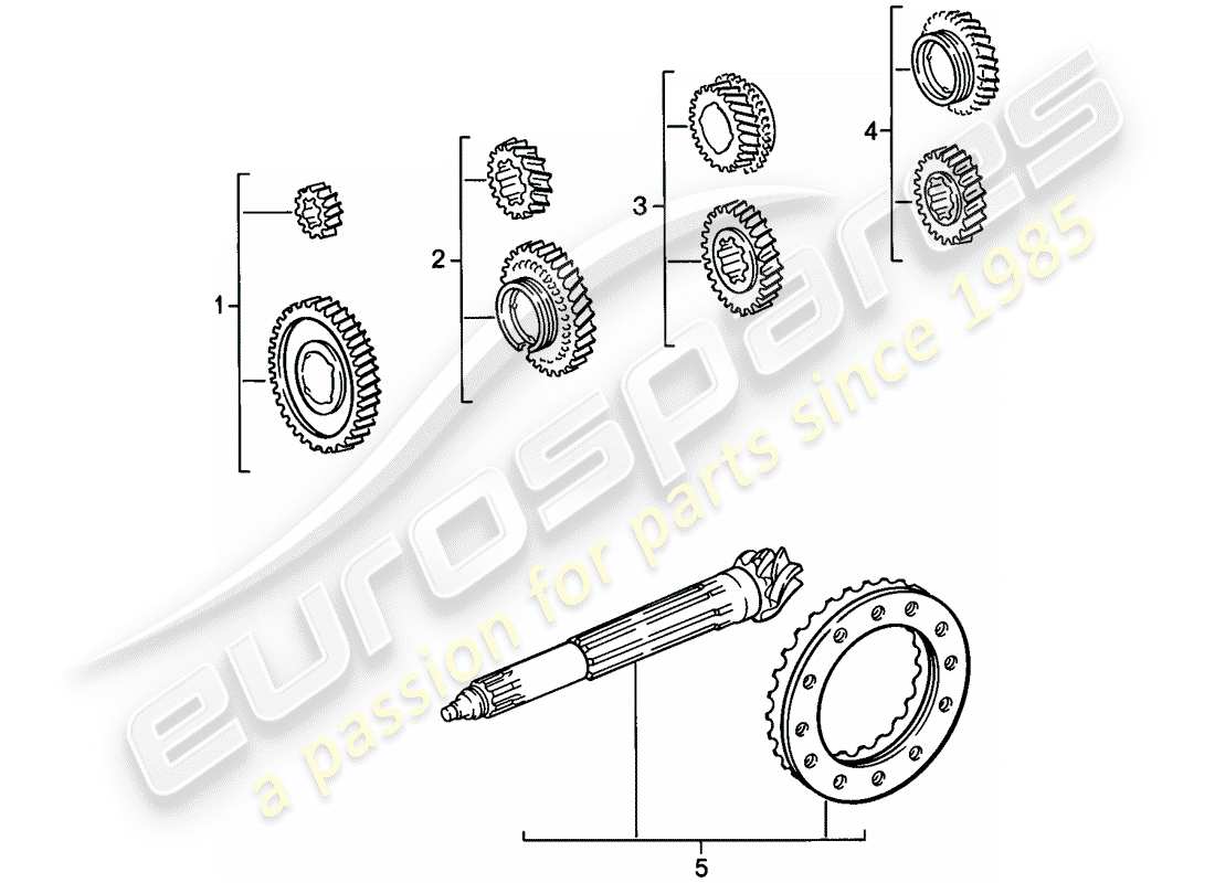 porsche 1985 (911) gear wheel sets - 4-speed part diagram