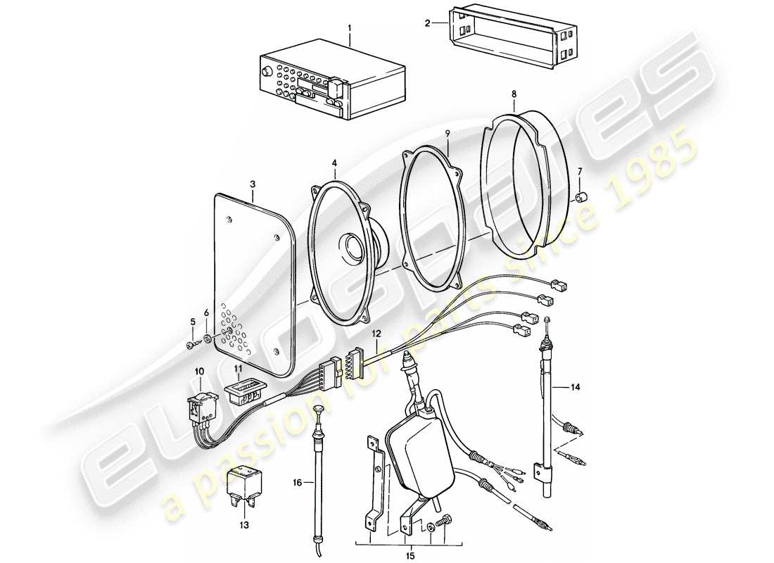 porsche 1986 (924s) radio unit - accessories parts diagram