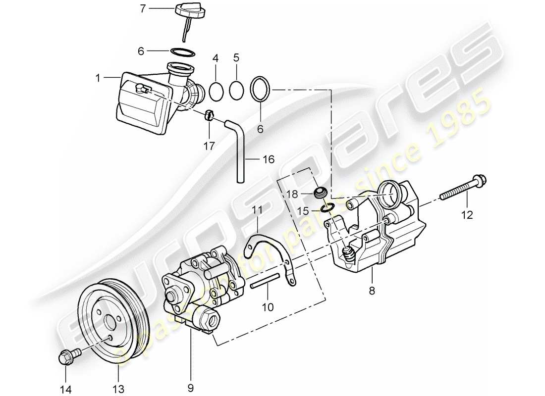 porsche 2008 (987 boxster) power steering vane pump container parts diagram