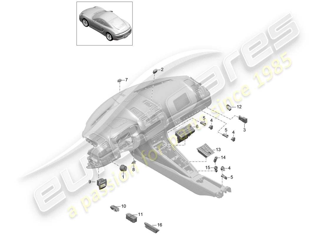 porsche 2016 (981 cayman) switch control panel air conditioning part diagram