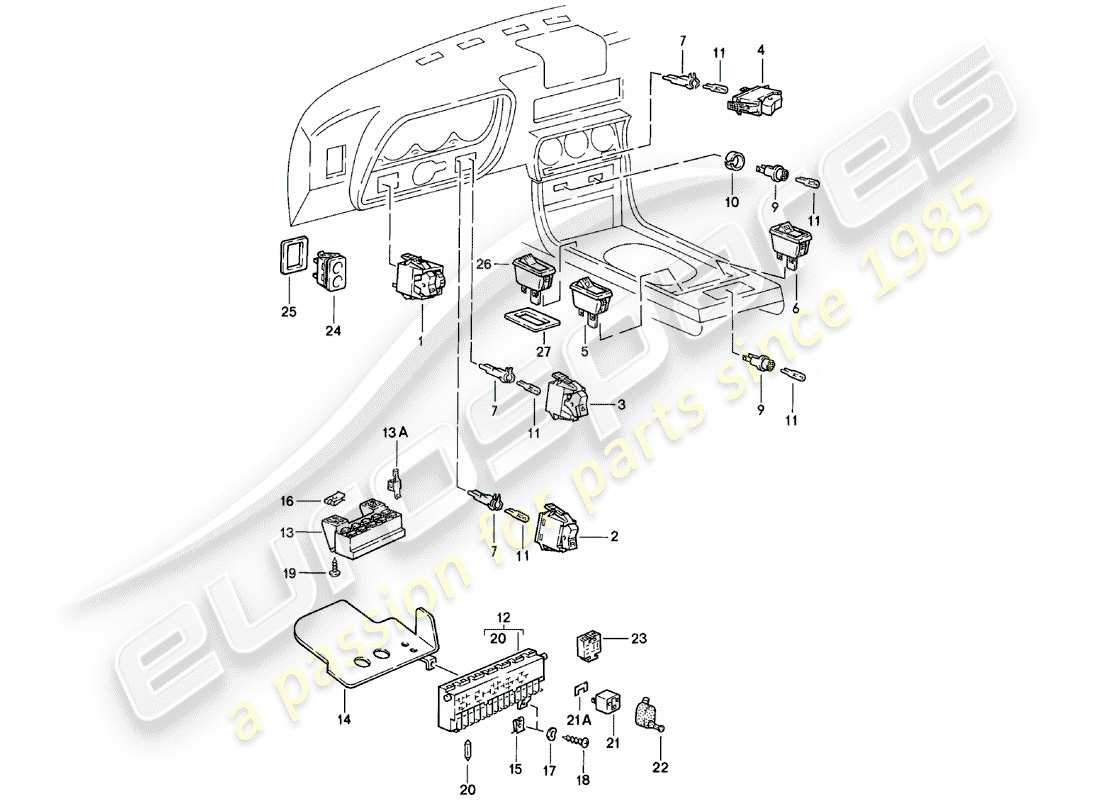 porsche 1982 (924) switch - relay plate - relay part diagram