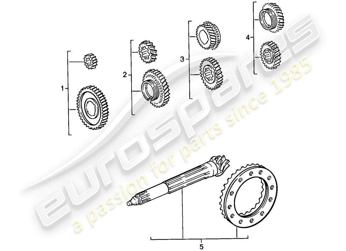 porsche 1987 (911) gear wheel sets - 4-speed part diagram