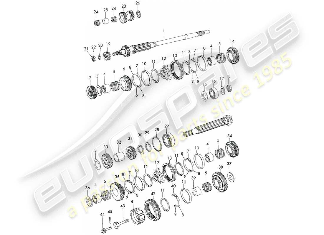 porsche 1971 (911) gears and shafts - 5-speed - transmission - d >> - mj 1971 part diagram