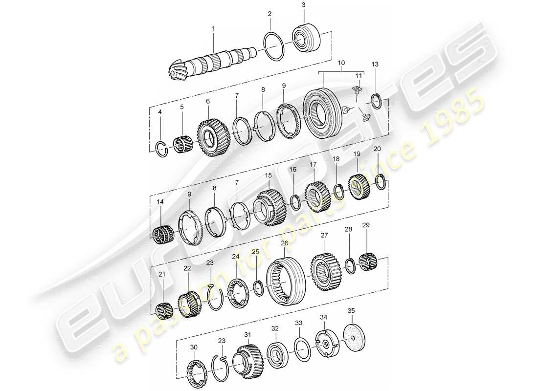 porsche 2008 (987 boxster) 5-speed manual transmission gears and shafts parts diagram