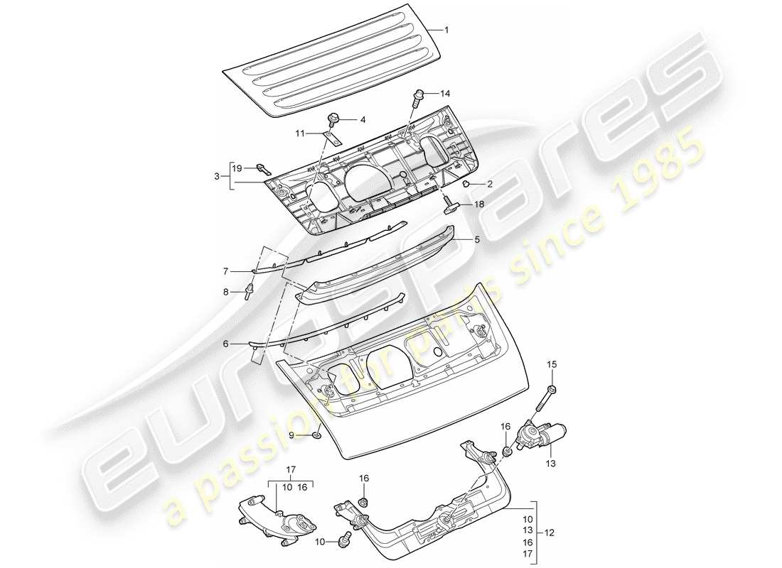 porsche 2012 (997-2) rear spoiler parts diagram
