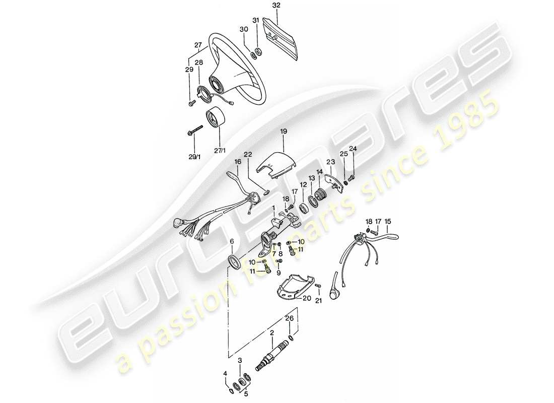 porsche 1974 (911) steering wheel - steering shaft bearing - steering column switch part diagram
