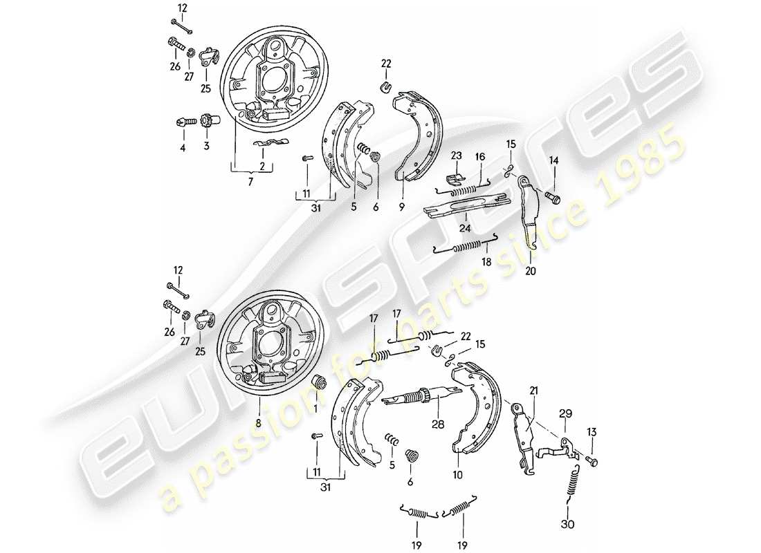 porsche 1982 (924) brake - rear axle - d >> - mj 1980 part diagram
