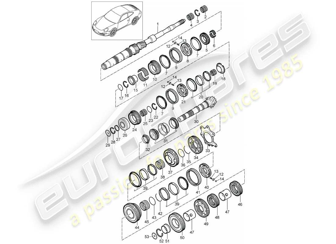 porsche 2009 (997-2) gears and shafts parts diagram