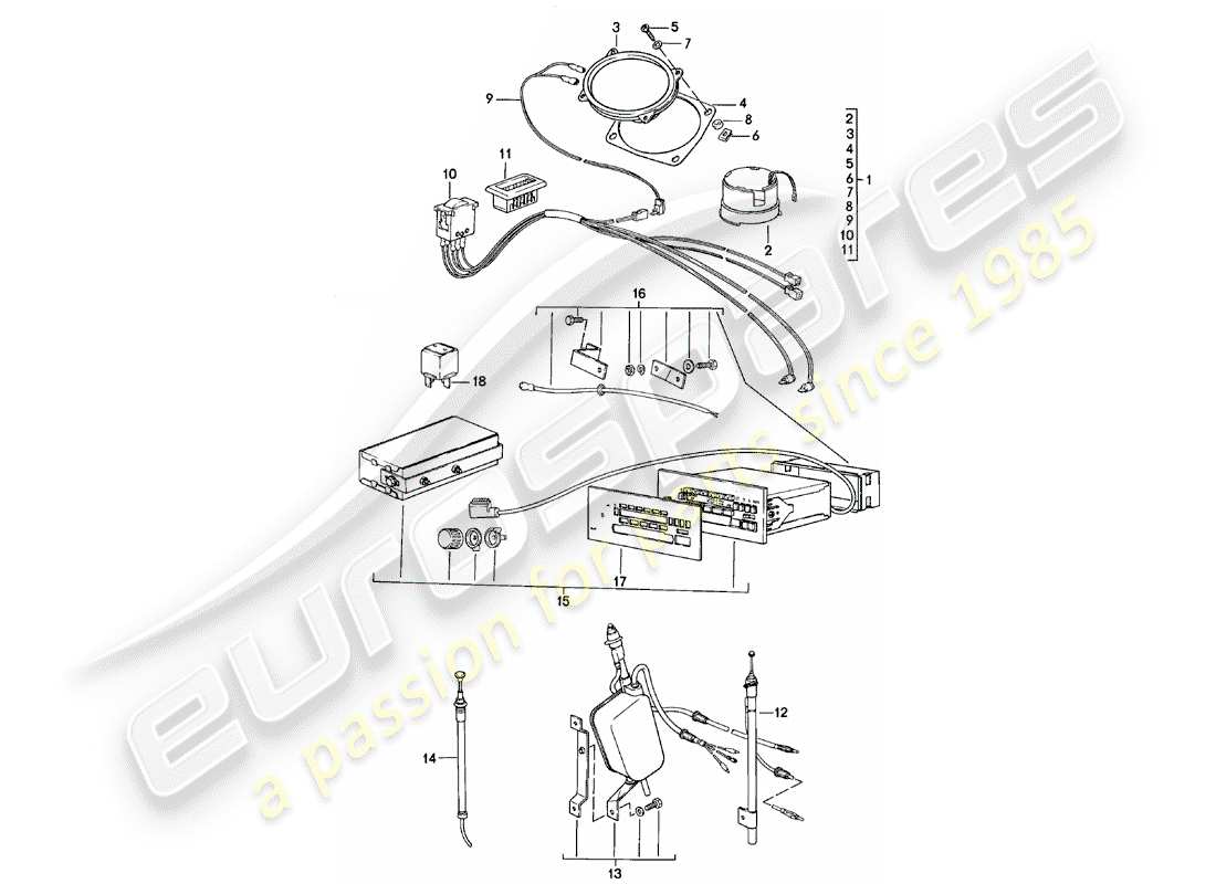 porsche 1985 (924) radio unit - with: - 3 - loudspeaker - d >> - mj 1982 parts diagram