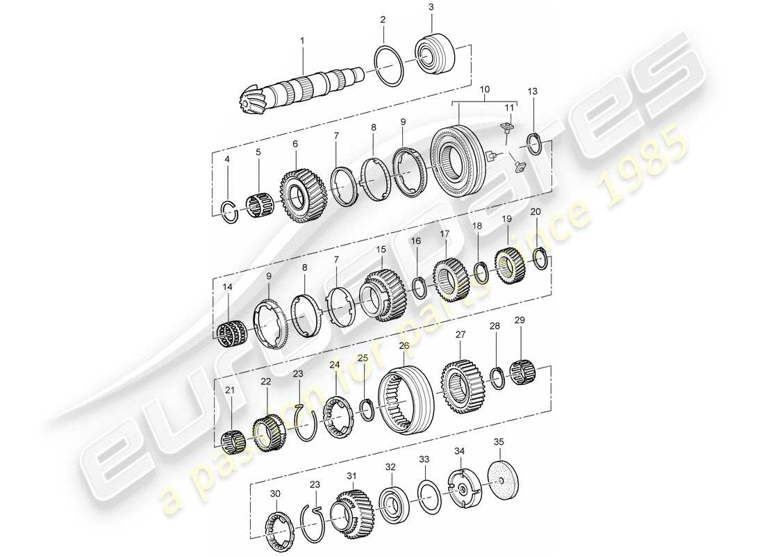 porsche cayman 987 (2007) gears and shafts parts diagram