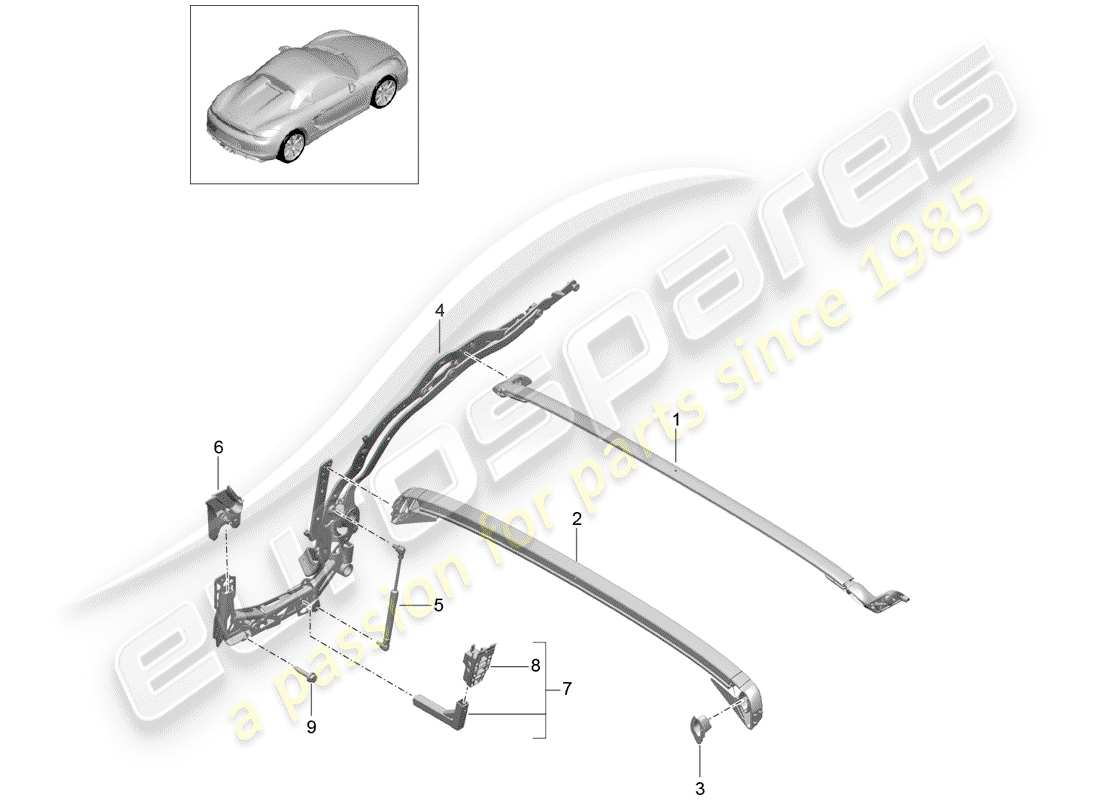 porsche 2016 (981 boxster spyder) top frame individual parts parts diagram