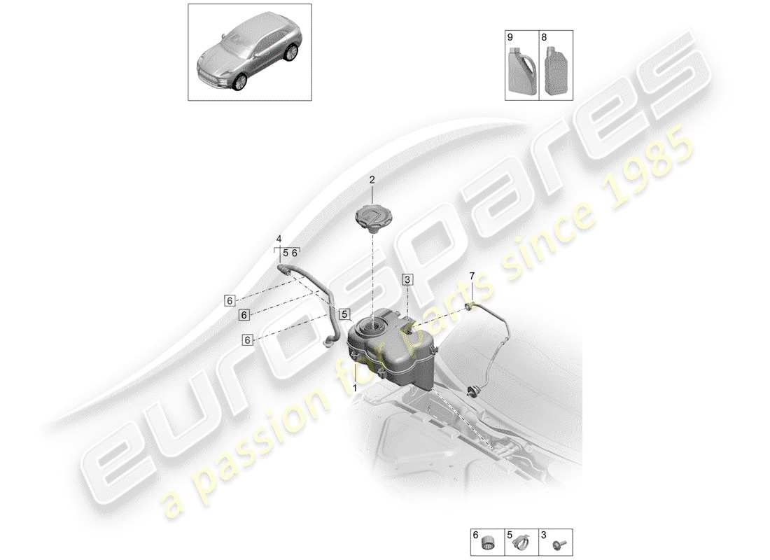 porsche 2019 (macan) coolant expansion tank coolant additive part diagram