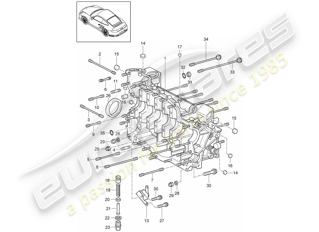porsche 2011 (997-2 turbo / gt2 rs) crankcase parts diagram