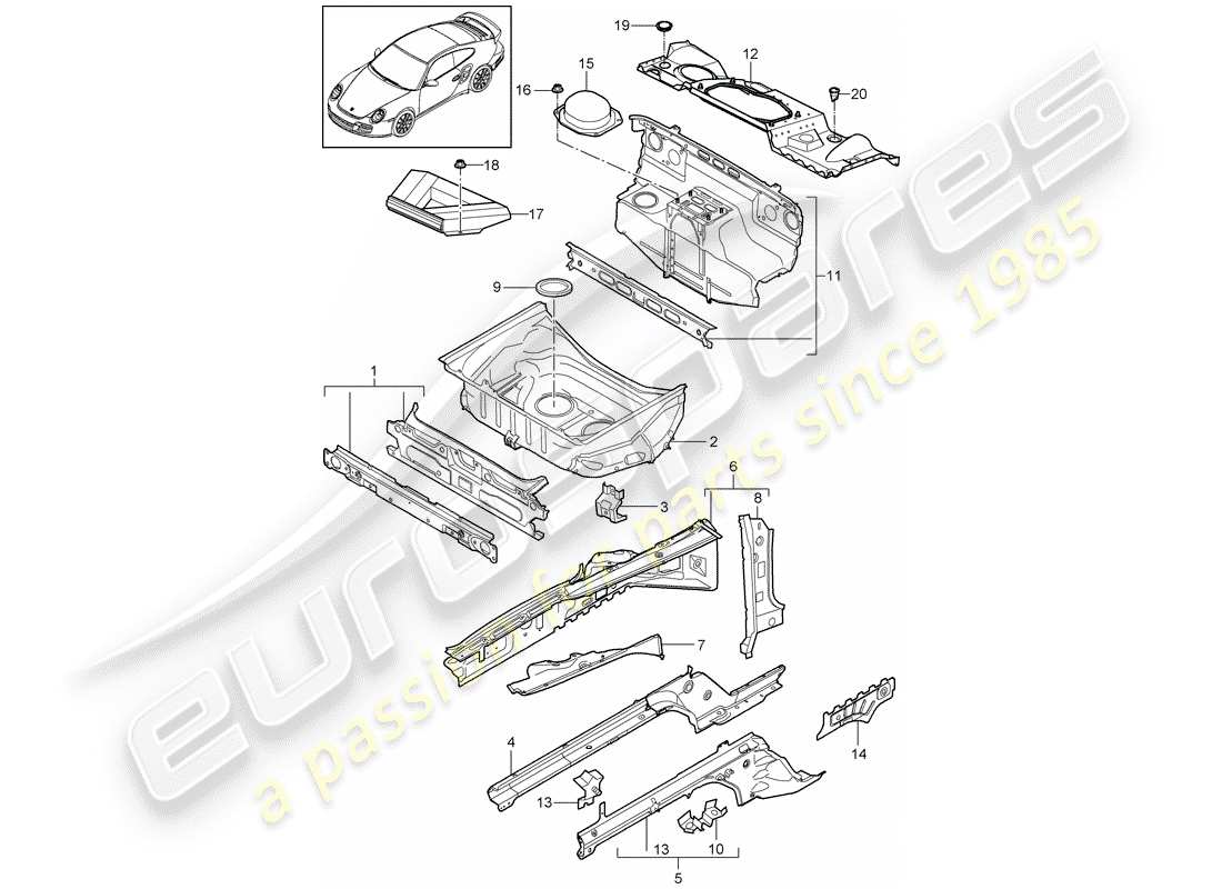 porsche 2011 (997-2 turbo / gt2 rs) front end parts diagram