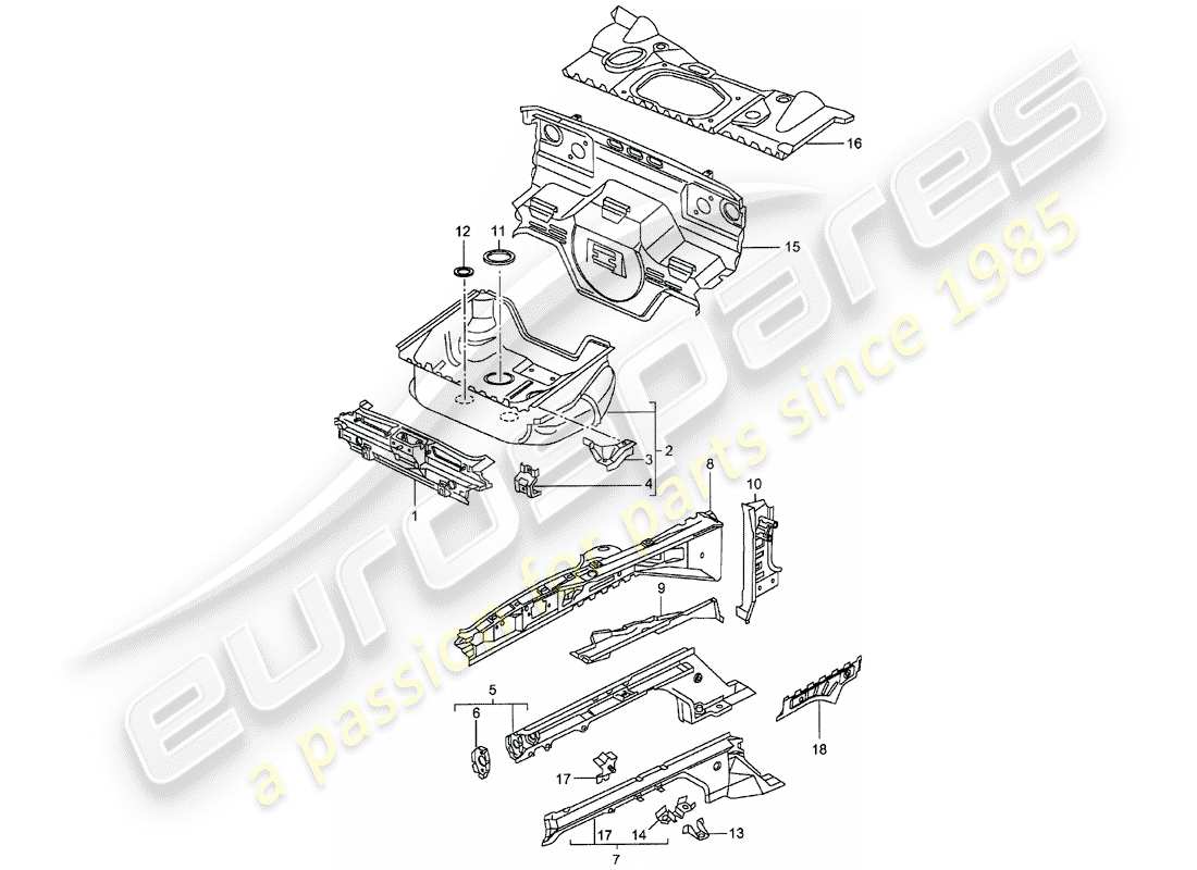 porsche 2003 (986 boxster) front end individual parts parts diagram