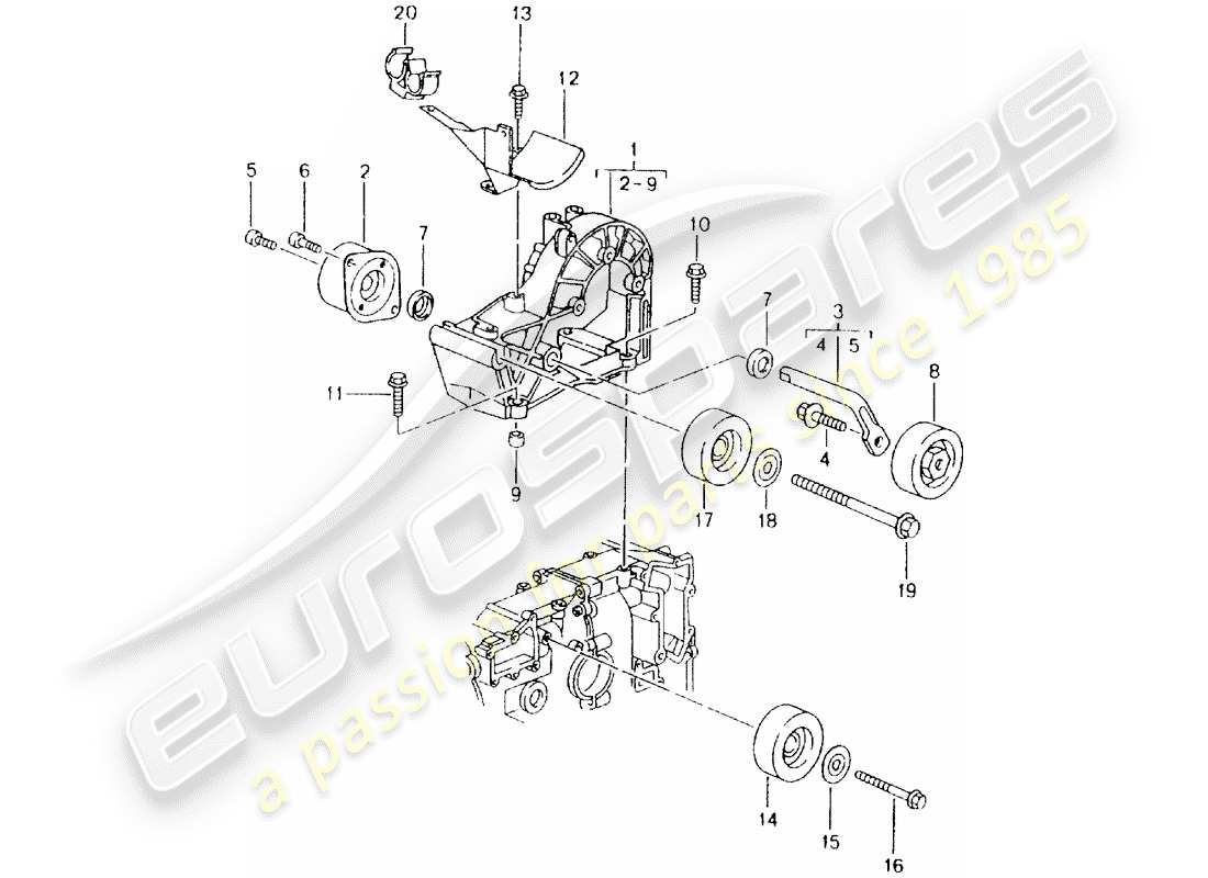 porsche 2000 (986 boxster) belt tensioner damper idler pulley console parts diagram