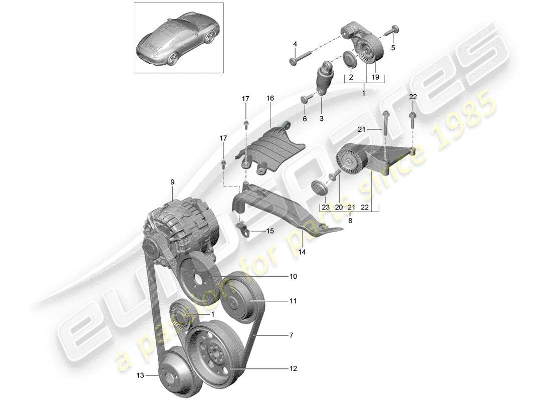 porsche 2016 (991-1) belt tensioner damper v-belt parts diagram