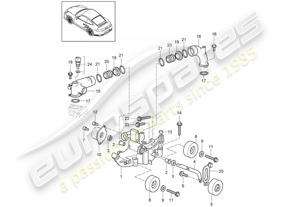 porsche 911 t/gt2rs (2011) belt tensioner parts diagram