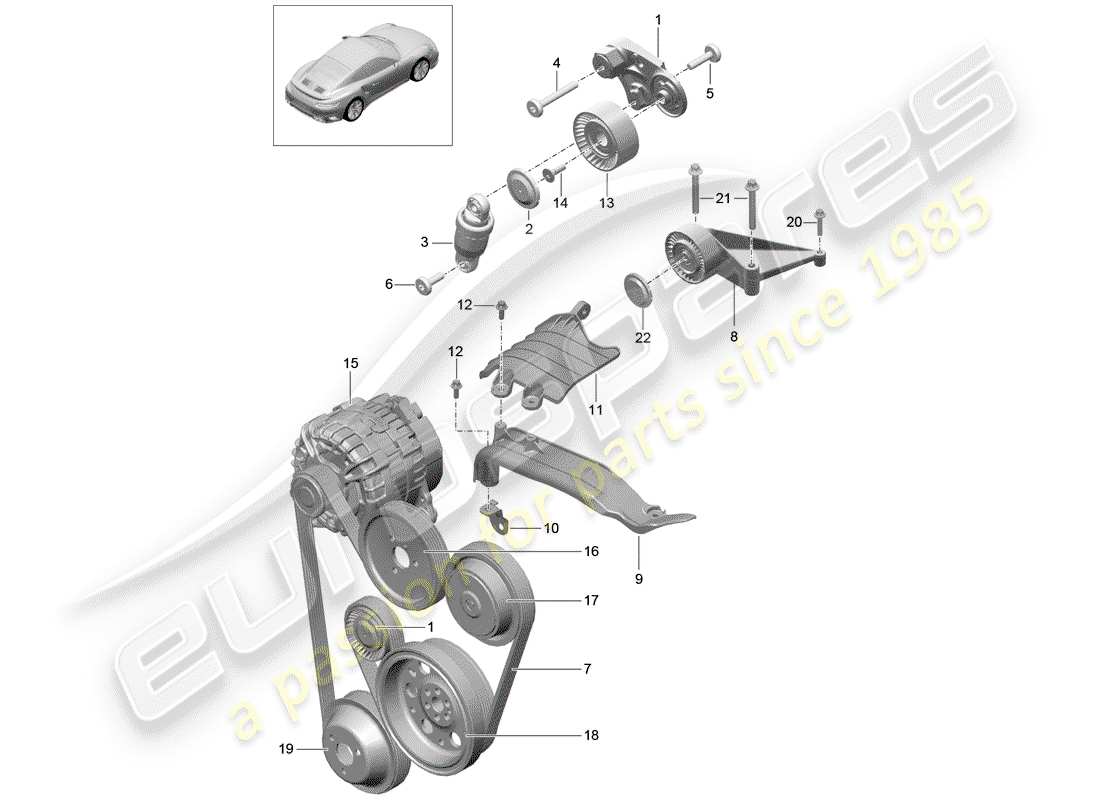 porsche 2015 (991-1 turbo) belt tensioner damper v-belt part diagram