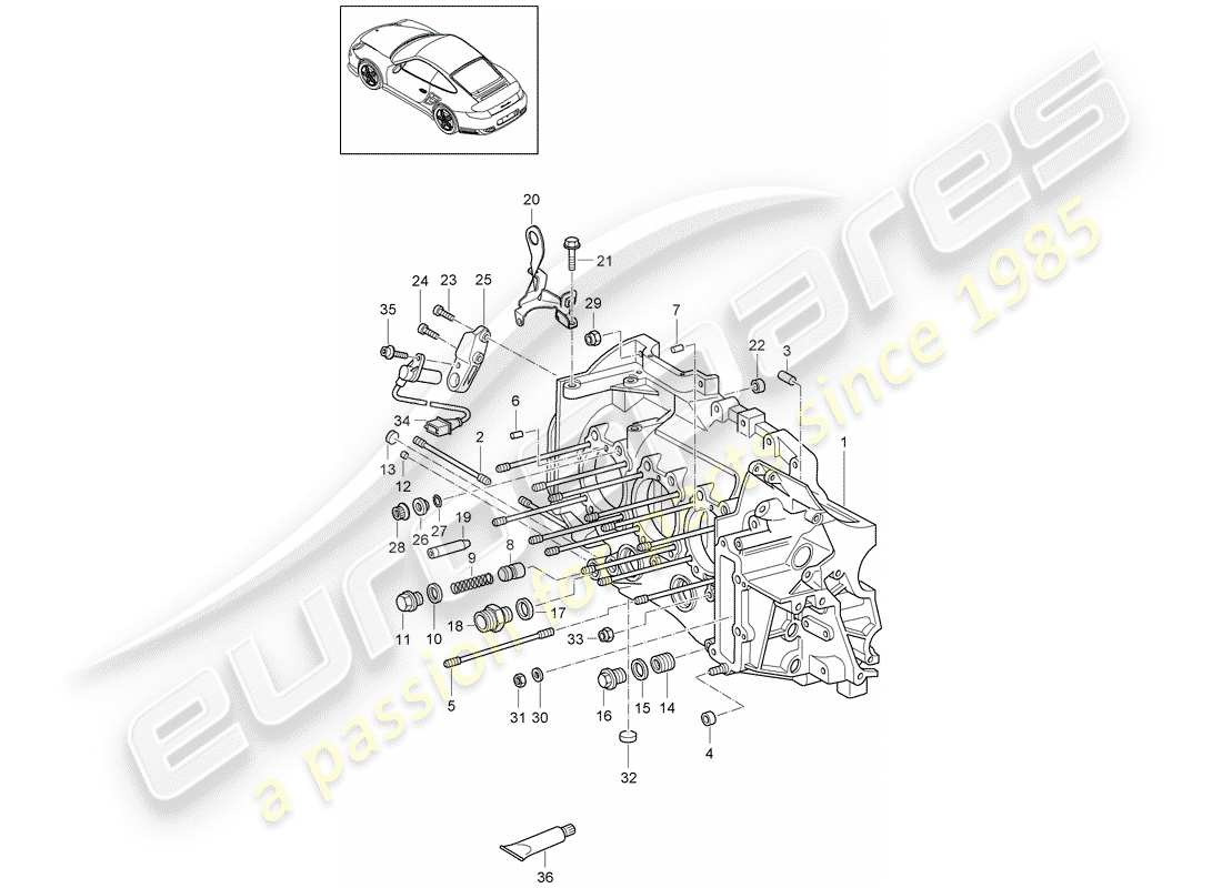 porsche 2011 (997-2 turbo / gt2 rs) crankcase parts diagram
