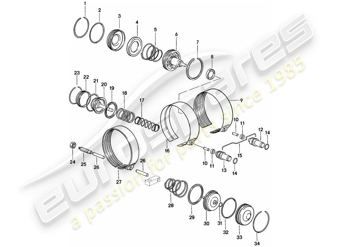 porsche 1980 (928) brake bands - automatic transmission parts diagram