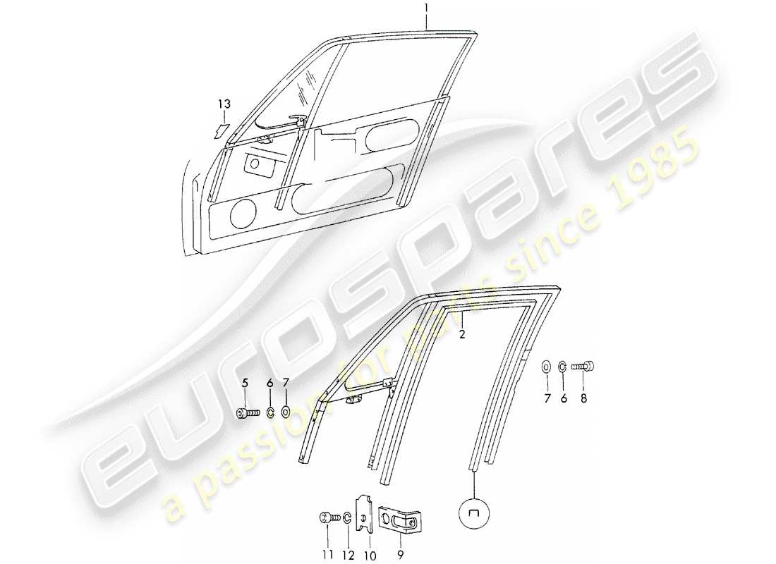 porsche 1971 (911) window frame part diagram