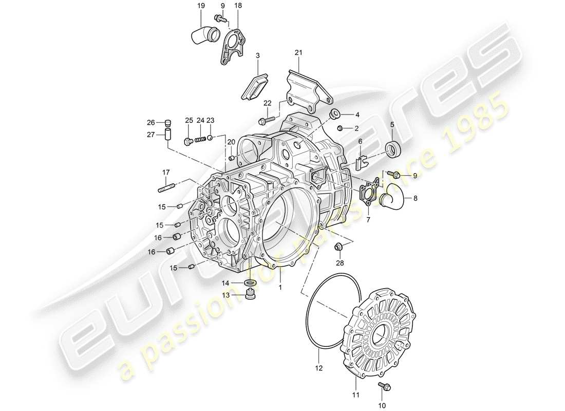 porsche 2007 (997-1 gt3) transmission case parts diagram